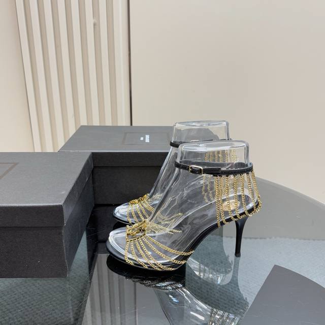 Highest Edition Factory Release Ysl Saint Laurent New Metal Chain High-Heel Shoe