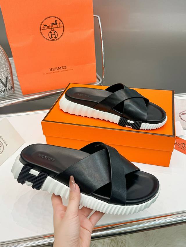 Hermes Hermes Slip-On Sandals, Flat Sandals, Beach Sandals, Calfskin Leather, Ca