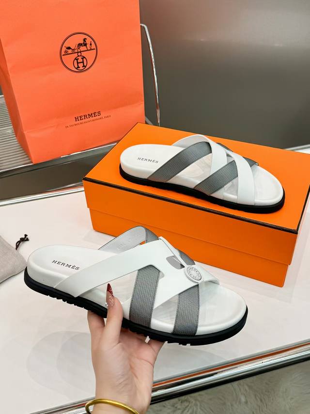 Hermes Kazimir New Classic H-Shaped Fashion Cross-Strap Anti-Slip Casual Outdoor