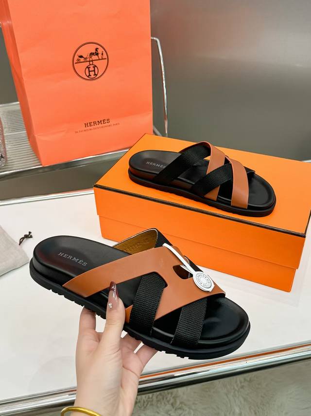 Hermes Men's Kazimir New Classic H-Shaped Fashion Cross-Strap Anti-Slip Casual O
