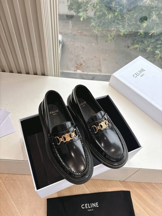 G339 As Seen, As Delivered. Celine Runner Loafers With Celine Logo, Side Embosse