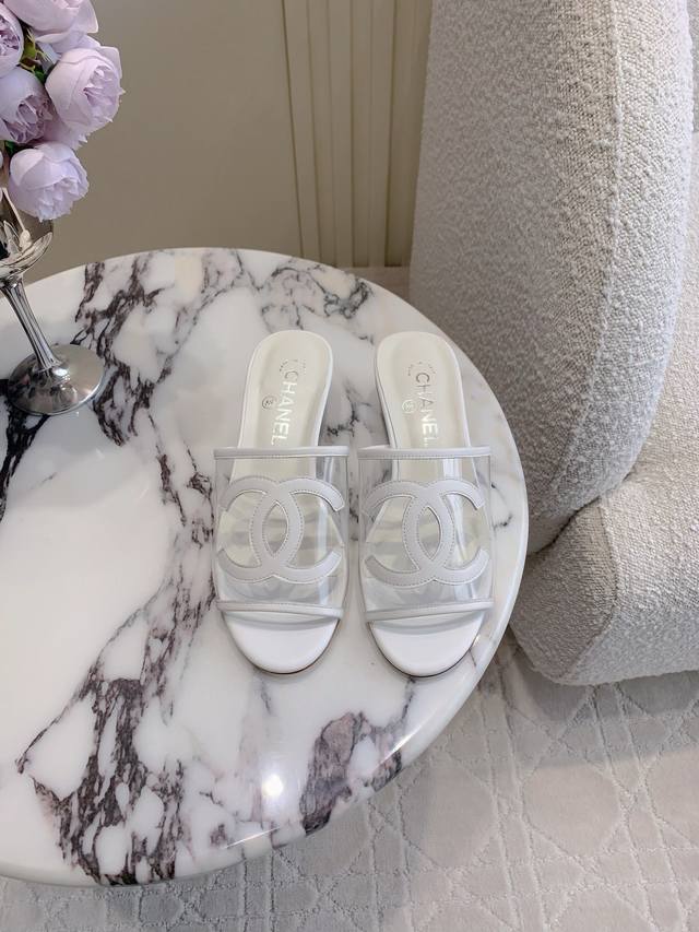 Factory Price P Chane*New Transparent Slippers Classic Vacation Style Double C L