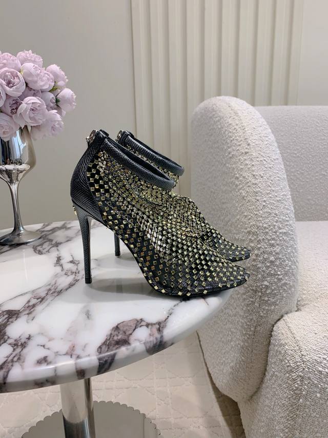 Factory Price P Dolce & Gabbana* New Mesh Crystal High-Heel Sock Boots Bling Bli