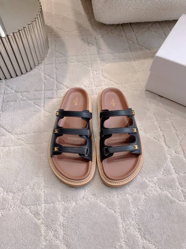 Factory Price P Celin*New Arrival Thick-Soled Slippers Classic Logo Buckle Decor