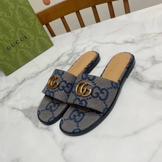 Gray-Blue Gucci Buckle Chunky Heel Strappy Sandals, Classic Saddle Buckle Design