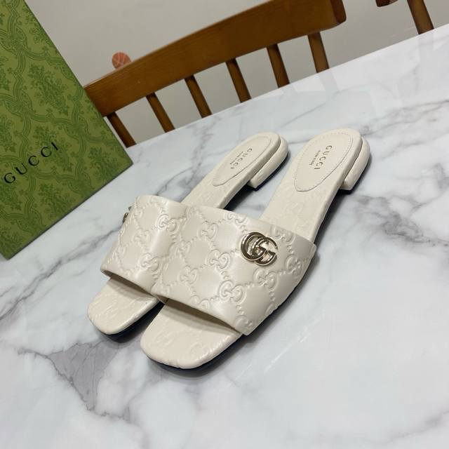 Beige Gucci Square-Toe Chunky Heel Strappy Sandals, Classic Saddle Buckle Design