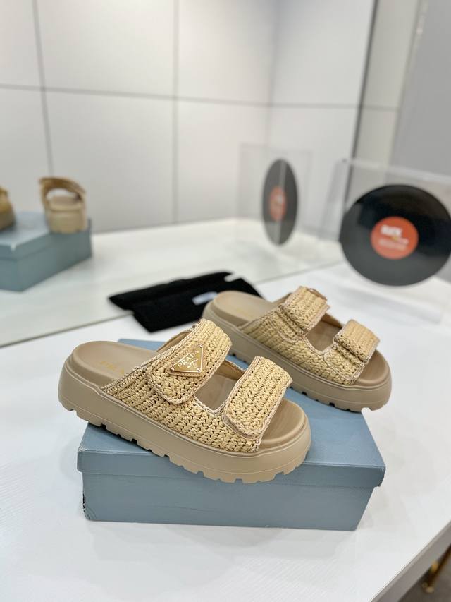 Factory Price Prada New Woven Shoes, Straw-Woven Sandals! This Year's Trendy Str