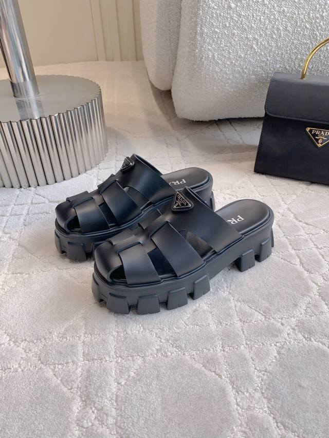 Factory Price P Prad* New Triangle Logo Thick-Soled Sandals Classic Logo Decorat
