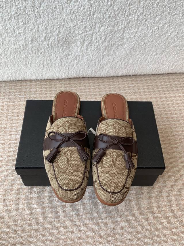 Coach Butterfly Knot Classic Mule Sandals, Easy To Slip On And Off,Fringe Design