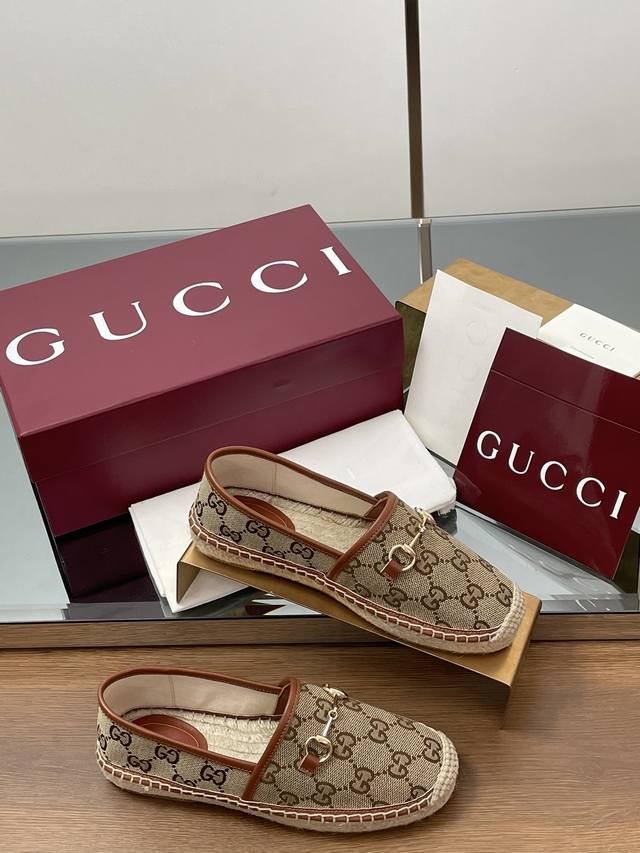 Gucci 2025 New Horse Bit Gg Woven Hemp Rope Sole Fisherman Shoes, High Version L