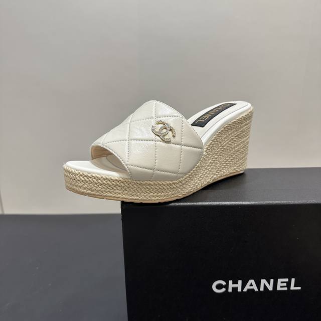 2025Ss Chanel Chanel Mini Chanel Wedge Heel Thick Sole Platform Embroidered Diam