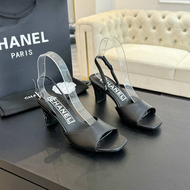 Chanel Chanel Little Black 25P Runway Style Chunky Heel Sandals Superbly Beautif
