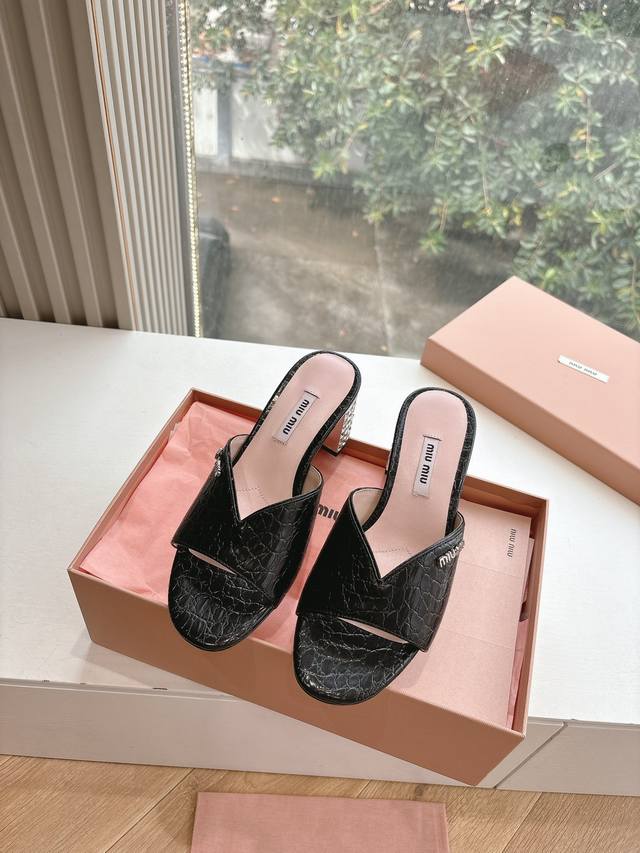 As Seen, As Delivered G122 Miu Miu Miu Miu Diamond-Heeled Women's Slippers Miu M