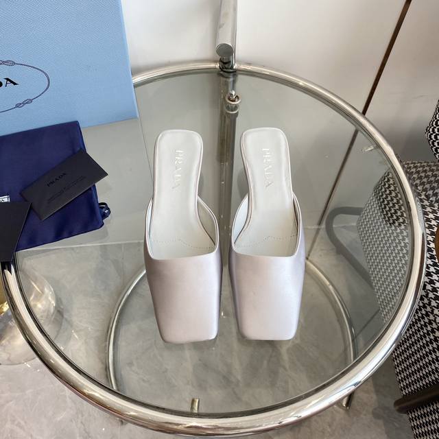 Premium Quality Prada New Triangle Logo Triangle Heel Square-Toe Mule Sandals Ma