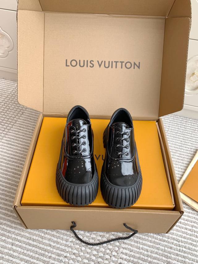 Airplane Box Packaging Series Lv Lace-Up Thick-Soled Derby Shoes Mary Jane Cooki