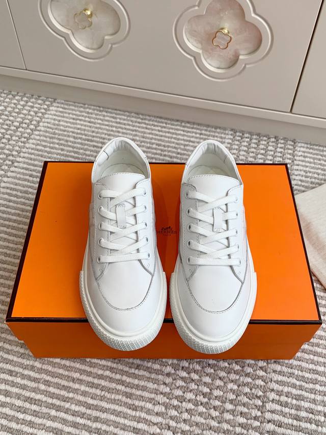 Women's And Men's Hermes Couple's Style H-Series Lace-Up Thick-Soled Sneakers To