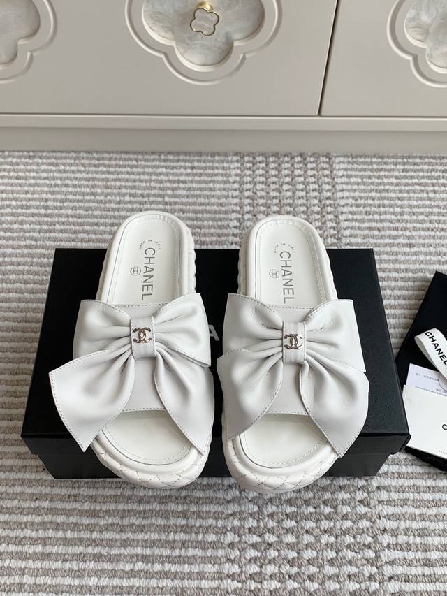 Premium-Grade Chanel* Little Black 25 New Arrival Cc Oversized Bow Thick-Soled S