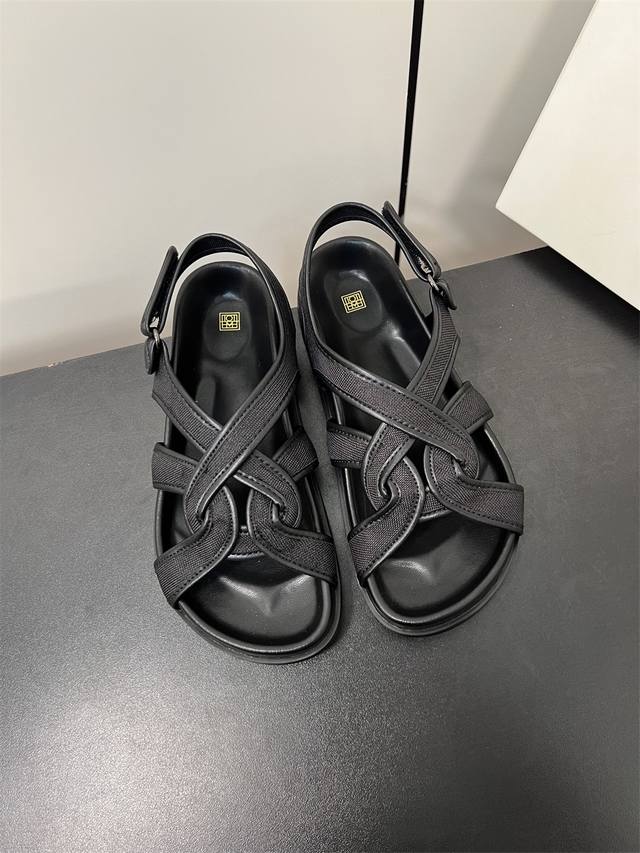 Niche Fashion Brand Toteme Spring/Summer Linen Patchwork Beach Sandals! Elegant