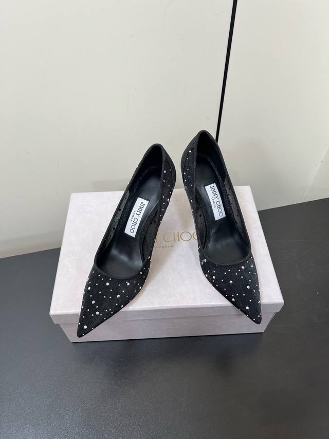 Jimmychoo New Arrival~ Jc 2025 Early Spring Pointed-Toe Mesh-Lace-Up Shoes, Vint