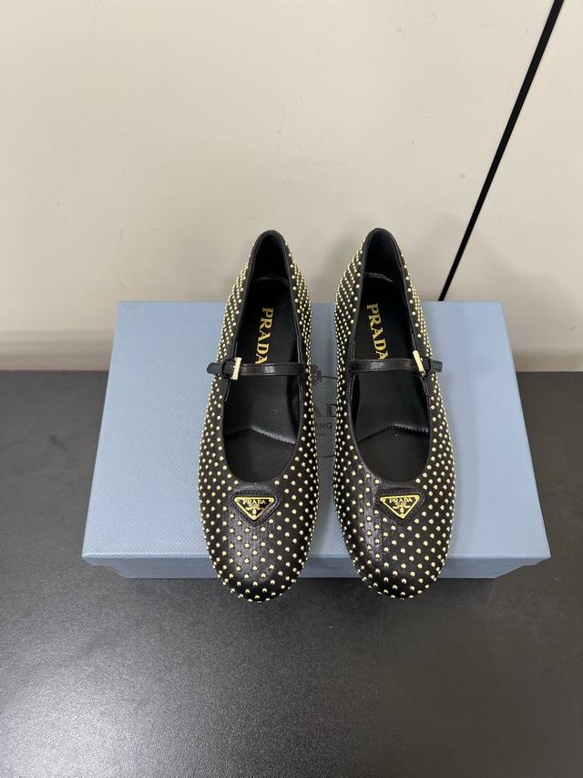 Studded Prada 25Ss Prada Fall/Winter New Arrival Mary Jane Flats Ballet Shoes Su