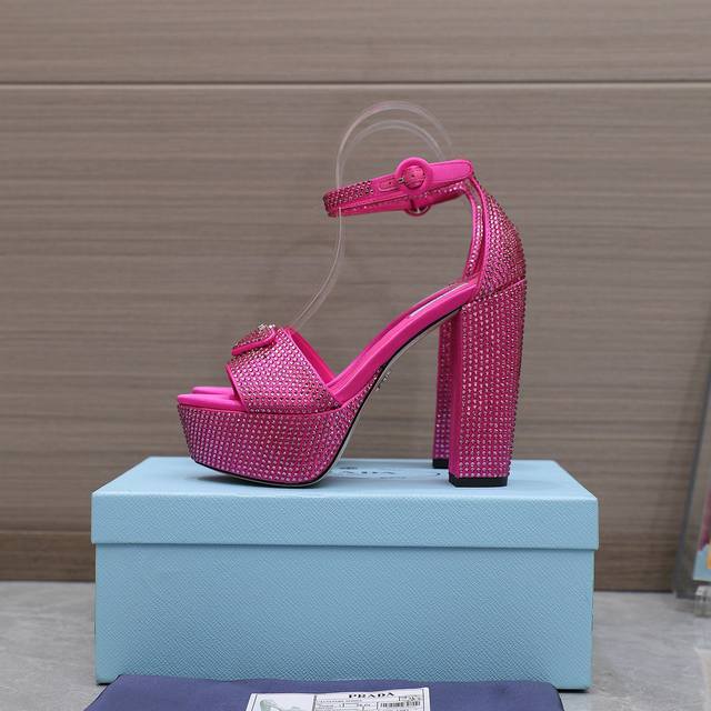 Prada 2025 Ss Latest Runway Fashion Silk Full-Diamond High Heels. Authentic Purc