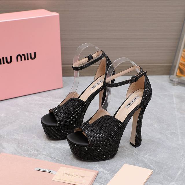 Miu Miu Ss Latest Runway Fashion Silk Full-Diamond High-Heel Shoes Authentic Pur