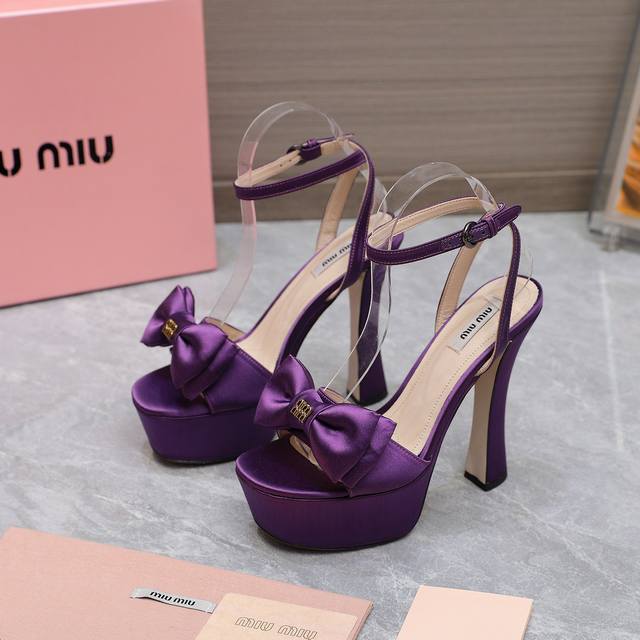 Miu Miu 2025Ss Latest Runway Silk Butterfly Flower High-Heel Shoes Authentic Ver
