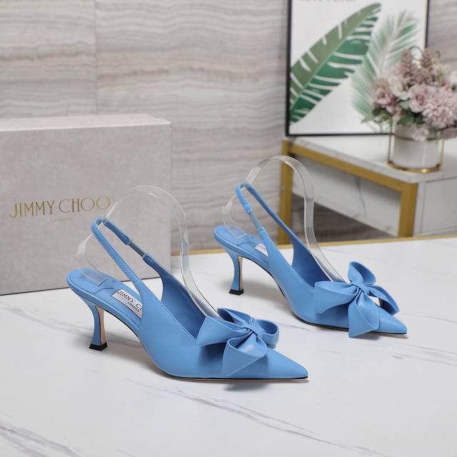 Jimmy Choo Zhou Yangjie Staz Pointed-Toe Bow-Knot Mule High Heels Staz Sling Bac