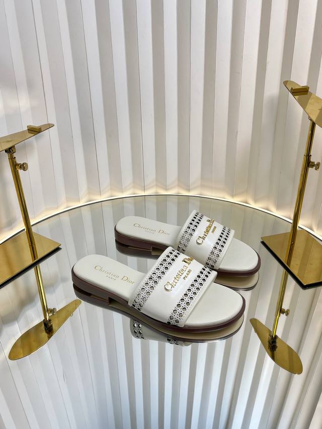 Dio* 25 Styles Dior Leather Perforated Letter Slippers This Dway Cotton Sandal F