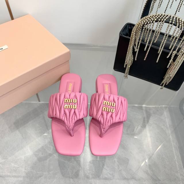 Available Miumi*Ss Spring/Summer New Arrival Flat Lambskin Toe-Post Sandals Top-