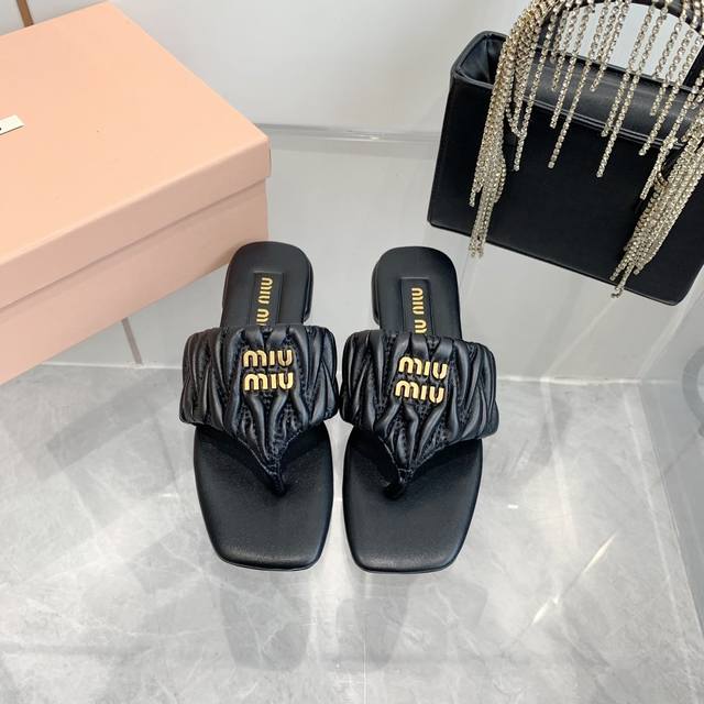 Available Miumi*Ss Spring/Summer New Arrival Flat Lambskin Toe-Post Sandals Top