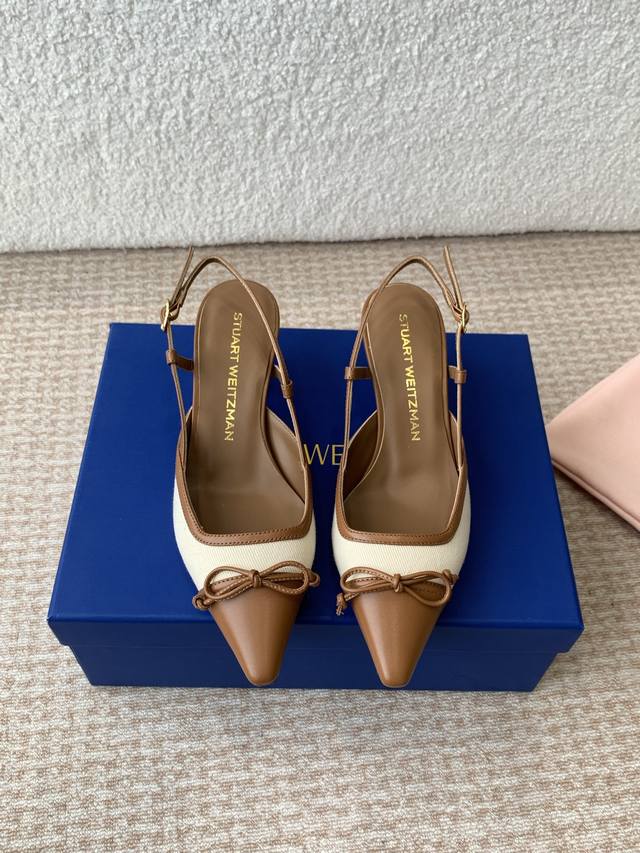 Sw25 In-Store Summer Pointed-Toe Mid-Heel Color-Block Sandals This Style Feature