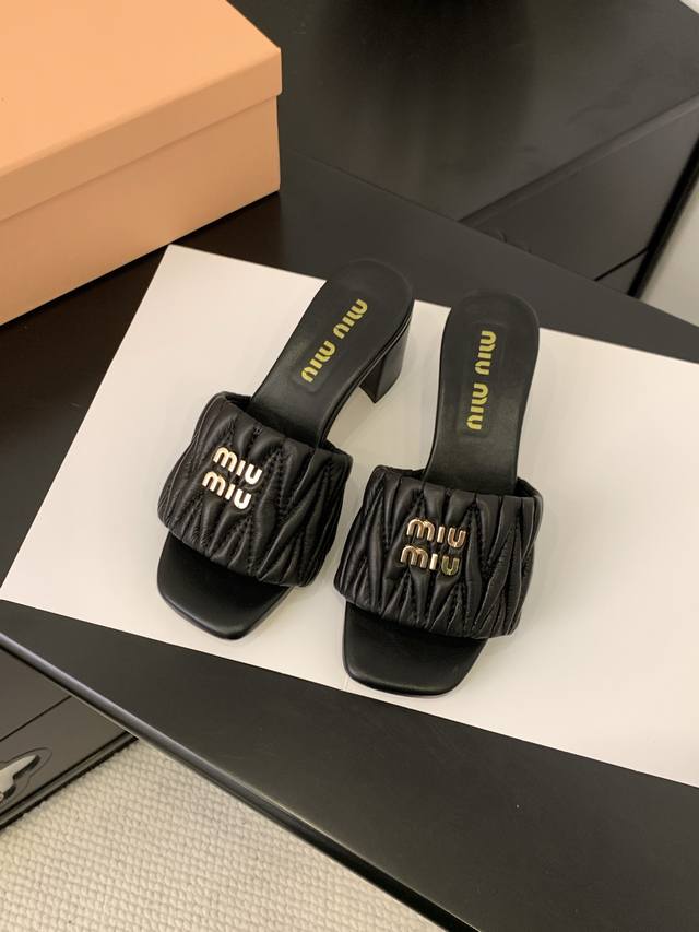 Miumiu2025Ss Spring/Summer New Arrival High-Heel Sheepskin Sandals Top-Tier Vers