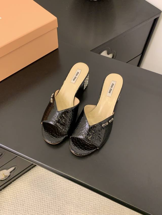 Miumiu2025Ss Spring/Summer New Arrival Heeled Leather-Look Sandals Top-Tier Vers