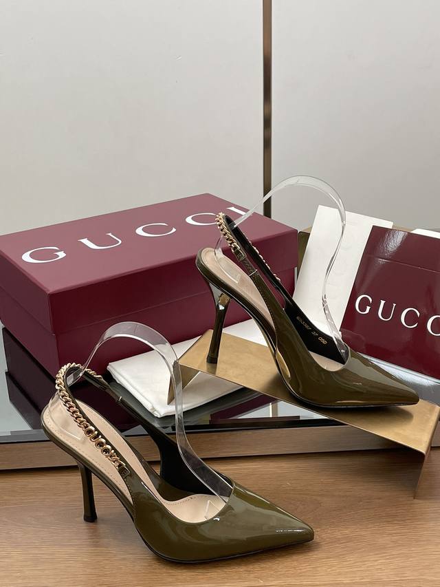 2025 New Colorway G-Brand New Gucci Letter Buckle L O G O Chain High-Heel Sandal