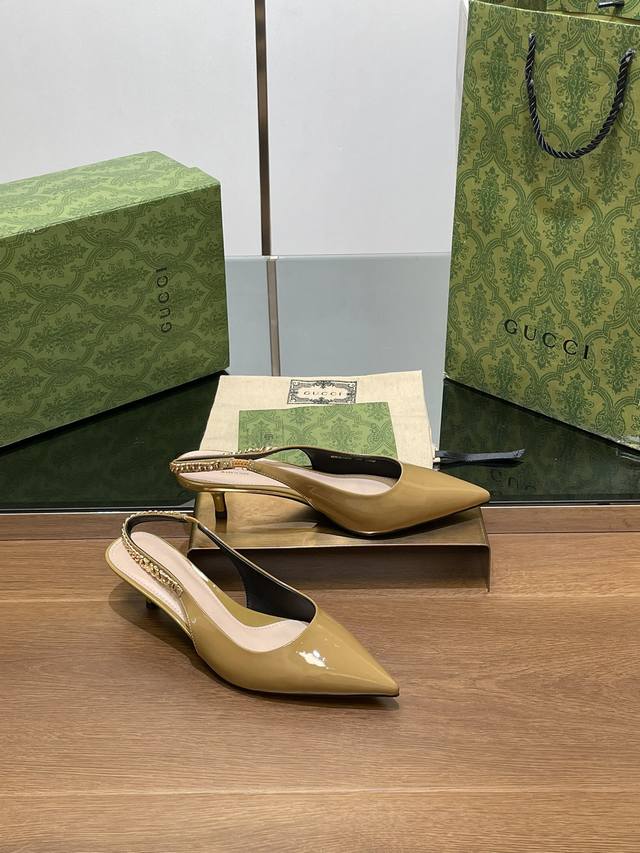 G New Gucci Letter Buckle L O G O Chain High-Heel Sandals With Cat Heels Factory
