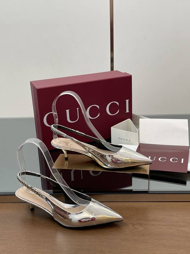 2025 Spring/Summer G-Brand New Gucci Letter Buckle L O G O Chain High-Heel Sanda