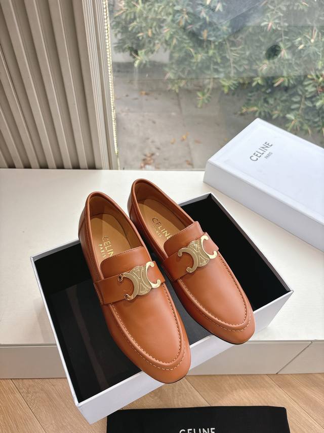 G339 As Seen, As Delivered. Celine Runner Loafers With Celine Logo, Side Embosse