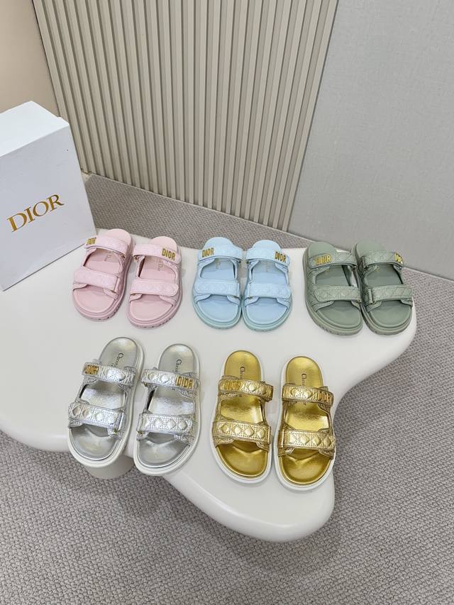 Hot Sale Price Light Blue Embroidered Dior Classic Sandals. This Mixed Sheepskin