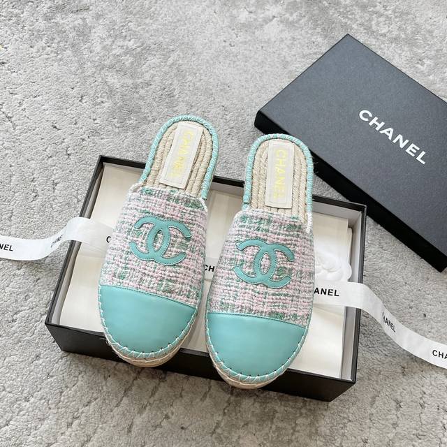 Factory-Direct Chanel Aw New Hemp Rope Sole Half-Slip Fisherman Shoes, High Vers
