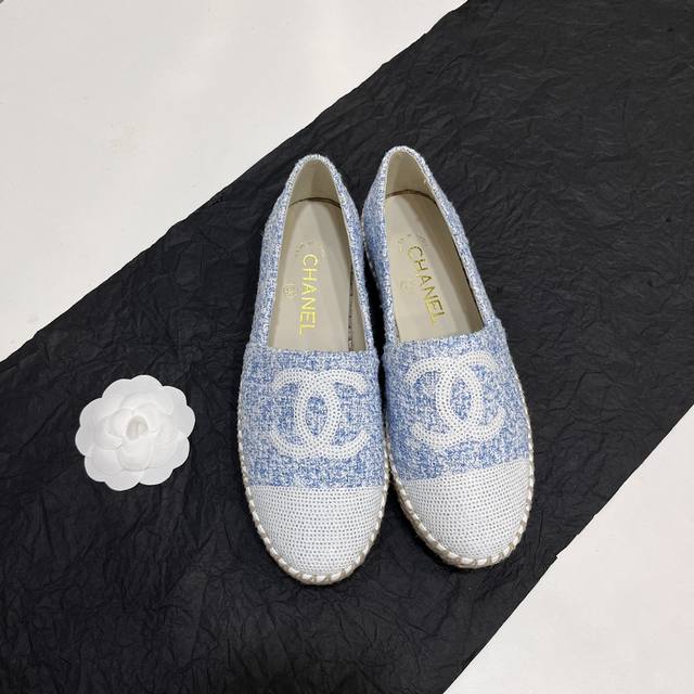 Chanel New Rope-Soled Sequined Fisherman Sandals. The Upper Features Woven Fabri
