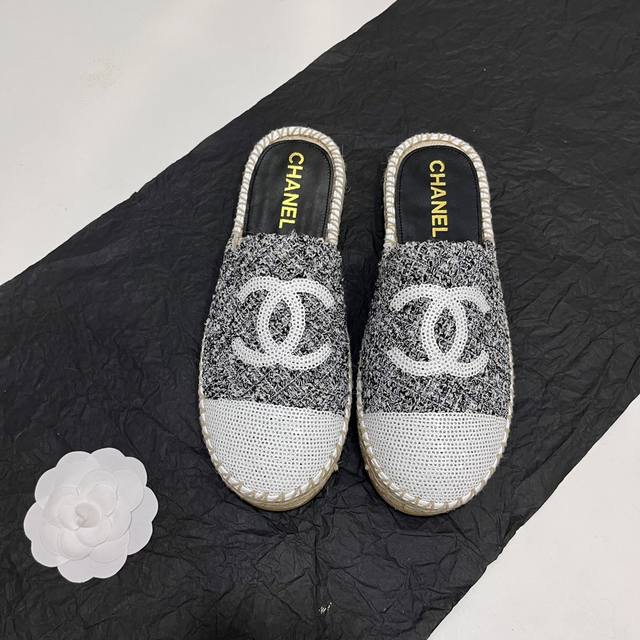 Chanel Chanel New Rope-Soled Sequined Fisherman's Half-Slip-On Shoes. Upper Made