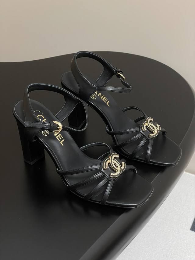 Chanel 25P Strap Double C Chunky Heel Sandals With Enamel And Rhinestones Double