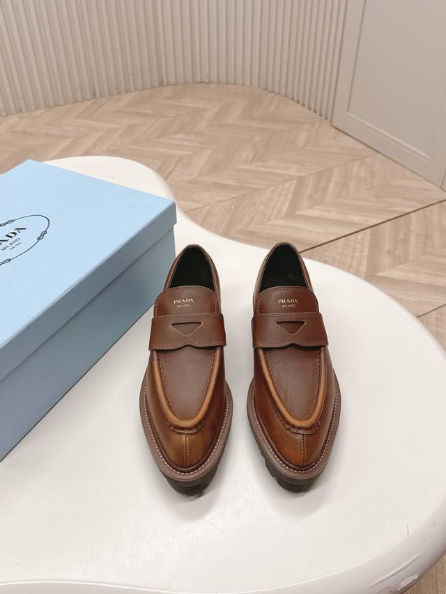 Prada 25 New Arrival Pointed-Toe Retro Thick Sole Casual Loafers This Sneaker Co