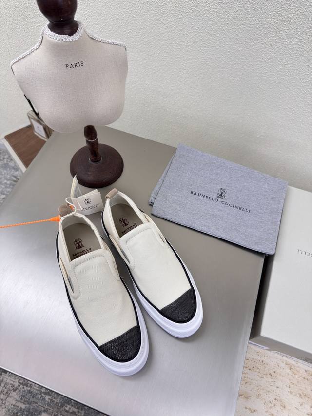 Bc Men's And Women's Brunellocucinel Off-White Canvas Washed Classic Loafer Prem