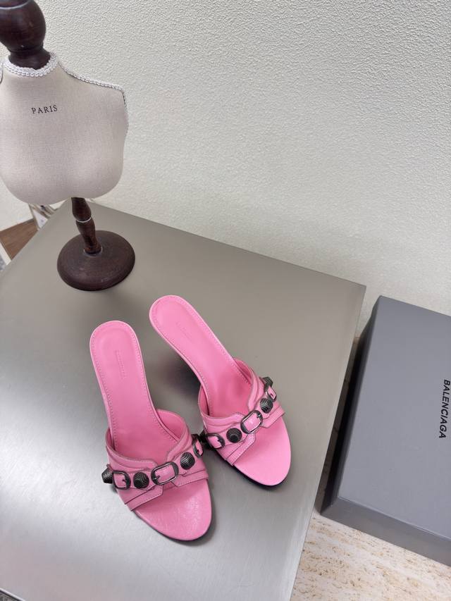 Balenciaga Exclusive Mid-Heel Studded Slippers Upper: Butter Leather, Ultra-Soft