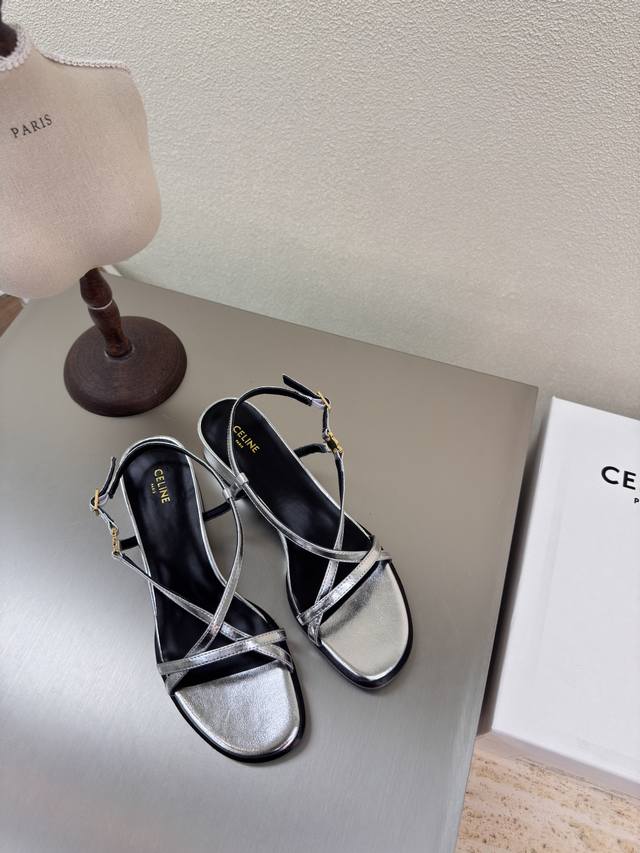 Mid-Heel Strap Sandals With Steel-Stamped Arc De Triomphe Logo Celine Exclusive