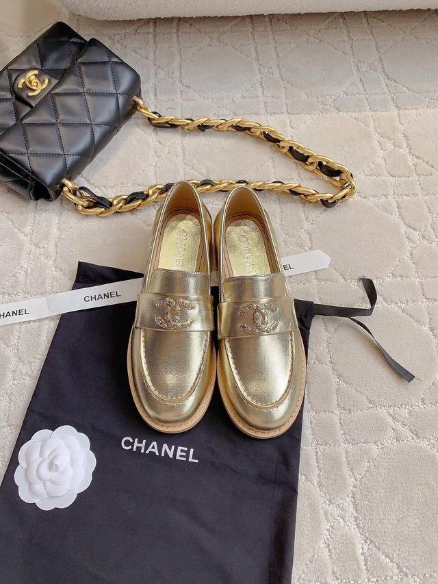 Factory Price P Chane*New Loafer Shoes Retro And Casual Double C Logo Accents Ex