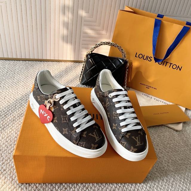 Lv Donkey House Ss23 Time Out Series Embossed Letter White Sneakers, Skate Shoes