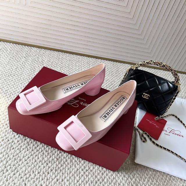 Imported Version Roger Vivier Rv 24Ss New Arrival Lacquered Square Buckle Pumps